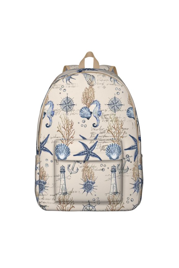 Nautical Summer Sand Vintage Travel Backpack Oxford Durable Material Backpack with Marine and Ocean Pattern Large Capacity Comfortable Carrying Anti-theft Features for Students and Outdoor Enthusiasts