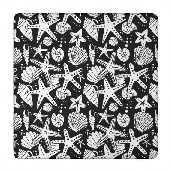 Nautical Summer Starfish Elastic Table Cover, Square Snug Fit Tablecloth, Wrinkle-Free Durable Fabric, Windproof for Garden Parties, Ocean Theme for 34x34 Tables