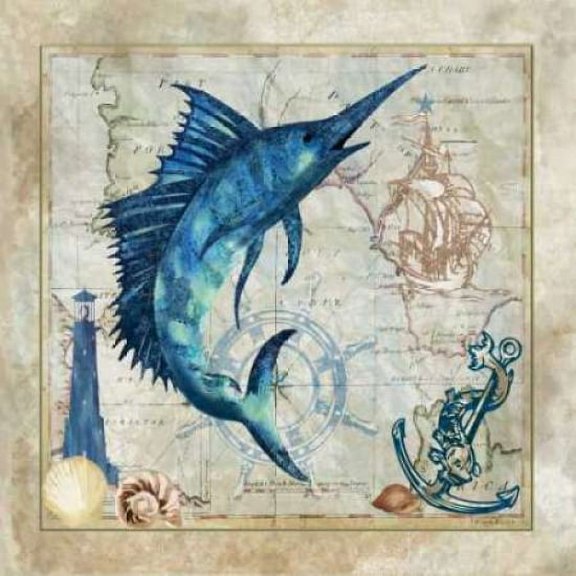 Nautical Swordfish Poster Print by Jill Meyer