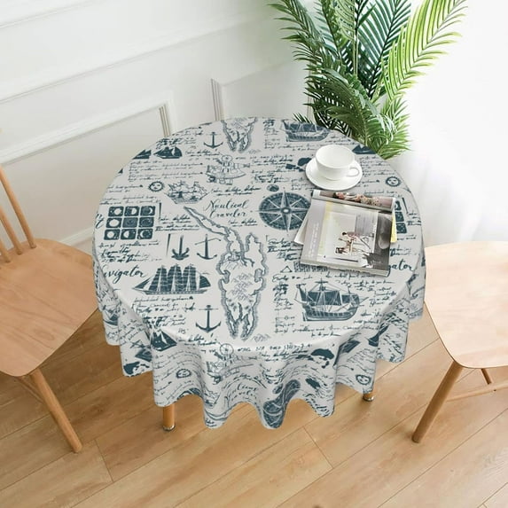 Nautical Table Cloth Round Table Cover Wrinkle Resistant Waterproof Tablecloth 60 Inch Washable for Kitchen Party Picnic1
