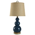 thumbnail image 1 of Nautical Table Lamp – Burlap Shade – Circle Faux Rope Finial – Blue Finish, 1 of 7