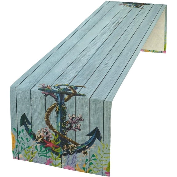 Nautical Table Runner, Coastal and Coral Reef Table Runners Table Decoration for Dining Room, Kitchen, Holiday and Party Table Decor (13x90 Inch)