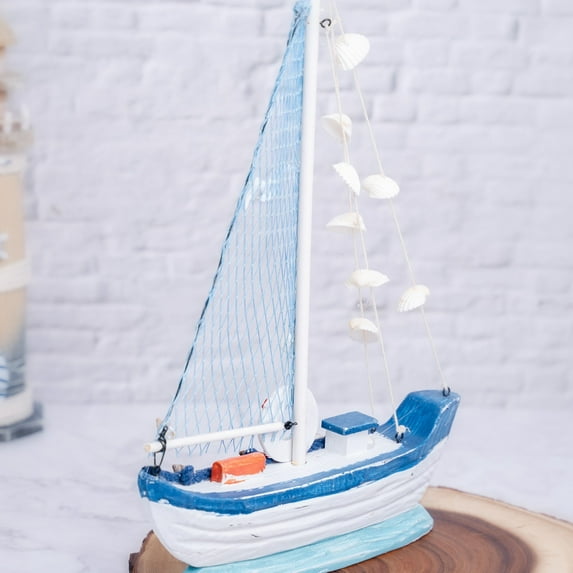 Nautical Tabletop Decoration, Maritime Decor, Rustic Fishing Boat Model, Fishing Boat Sculpture with Sea Shells, Marine Decor, Home Decor, Office Decor, Living Room Decor, Collectible Gift