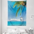 thumbnail image 1 of Nautical Tapestry, Large Cruise Ship Heads to Tropical Sandy Beach Exotic Panorama Coastal Theme, Wall Hanging for Bedroom Living Room Dorm Decor, 60W X 80L Inches, Turquoise Green, by Ambesonne, 1 of 2