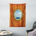 thumbnail image 1 of Nautical Tapestry, Porthole Wooden Background Window Ship Old Sailing Vessel Print, Wall Hanging for Bedroom Living Room Dorm Decor, 40W X 60L Inches, Dark Orange Yellow Pale Blue, by Ambesonne, 1 of 2