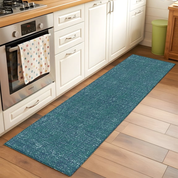 Nautical Teal 2x6 Hallway Washable Runner Rug Coastal Teal Blue Solid Background Seafoam Linen Texture Kitchen Runner Mat Non Slip Low Pile Thin Floor Carpet for Indoor Bedroom Bathroom Living Room