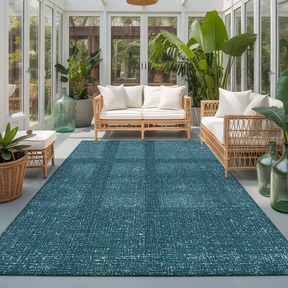 Nautical Teal 6'x9' Large Area Rugs Coastal Teal Blue Solid Background Seafoam Linen Texture Washable Area Rugs Non-Slip Indoor Floor Mats Large Carpet for Living Room Bedroom Dining Room