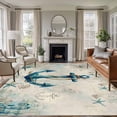 thumbnail image 1 of Nautical Teal Anchors Washable Living Room Rugs 5'x7', Starfish Corals Compass Retro Brown Map Low Pile Throw Large Area Rugs Non-Slip Sturdy Edge Binding Carpet for Dining Room Bedside Kitchen, 1 of 9