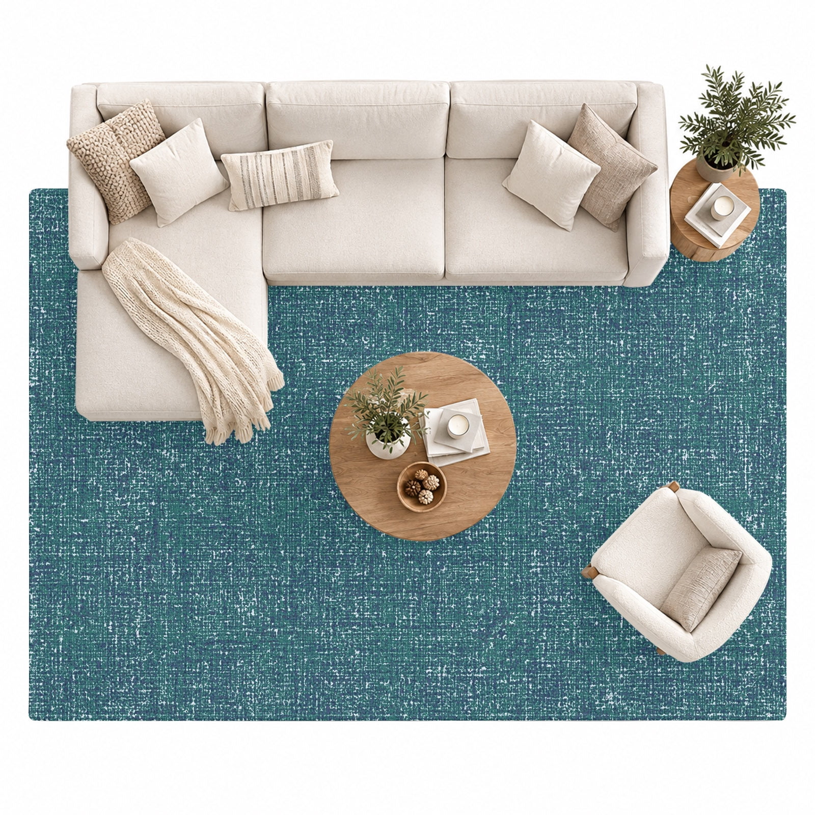 Nautical Teal Area Rug 8'x10', Coastal Teal Blue Solid Background ...