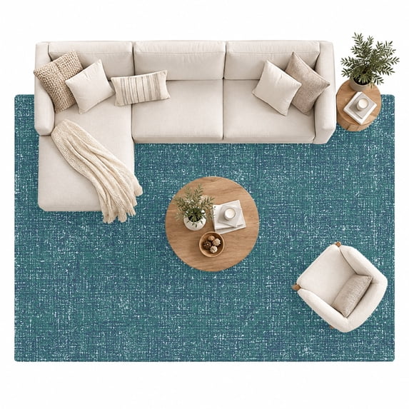 Nautical Teal Area Rug 8'x10', Coastal Teal Blue Solid Background ...