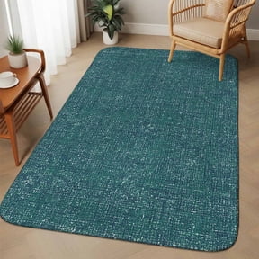 Nautical Teal Area Rugs for Living Room 5x6, Coastal Teal Blue Solid Background Seafoam Linen Texture Washable Area Rug with Non Slip Backing, Stain Resist Carpet for Bedroom, Dining Room, Entrance
