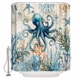 thumbnail image 1 of Nautical Teal Shower Curtain, 72" x 72", Octopus Ocean Coral Starfish Coastal Map Waterproof Bathroom Curtain Washable Shower Curtain Set with 12 Hooks, 1 of 6