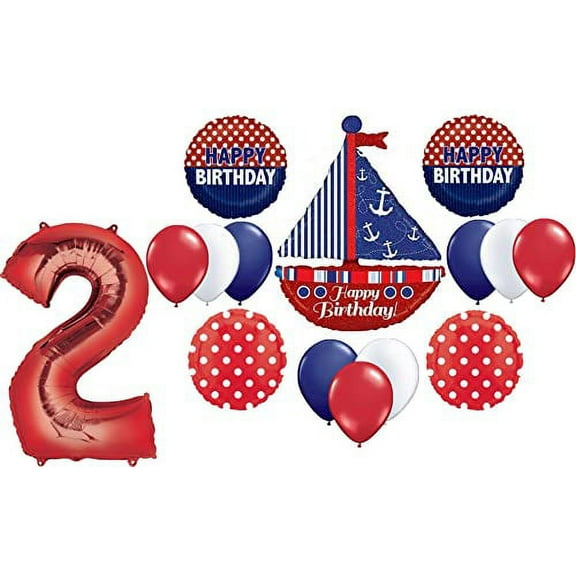 Nautical Theme 2nd Birthday Party Supplies Sailboat Balloon Bouquet Decorations