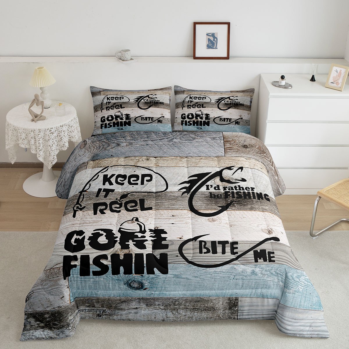 Nautical Theme Bedding Go Fishing Bedding Comforter Sets, Lake Life