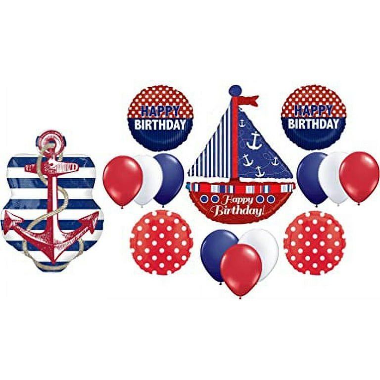 Nautical Theme Birthday Party Supplies Sailboat and Anchor Balloon Bouquet  Decorations 