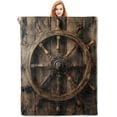 thumbnail image 1 of Nautical Theme Blanket, Vintage Ship''s Wheel Wooden Flannel Throw Blankets,Soft Warm Lightweight Cozy Plush Throws for Bedroom Sofa Office Travel Home Decor Gifts for Men Adults 50"x40", 1 of 6