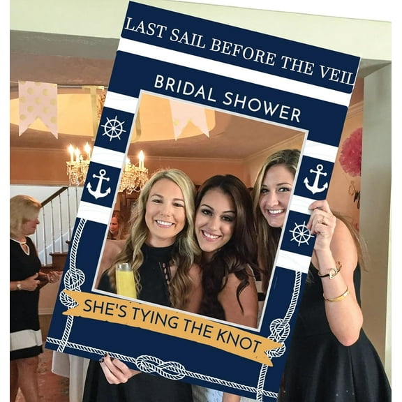 Nautical Theme Bridal Shower Photo Frame Props - Navy Blue Gold Anchor Chain Background Plate Ocean Wind Pre-Wedding Party Decoration