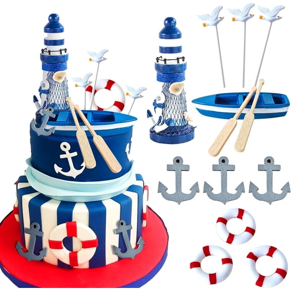 Ocean-Themed Cake Decoration Set  Multi-Piece Combo - Suitable For Birthday Cakes  Wedding Dessert Tables  Nautical-Themed Parties