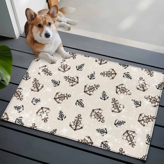 Nautical Theme Front Door Rugs 2x3 ft Vintage Anchor Shining Stars Linen Background Small Rug for Entryway Non Slip Washable Bathroom Door Mat Absorbent Floor Mat for Indoor Entrance