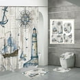 thumbnail image 1 of Nautical Theme Shower Curtain Set , Lighthouse, Sailboat, Compass Print Bathroom Accessories,4 Piece Set, 1 of 3
