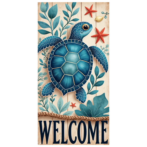 Nautical Theme Welcome Banner Sea Turtle Decorative Starfish Leaf for Home Entryway Beach Party Nursery