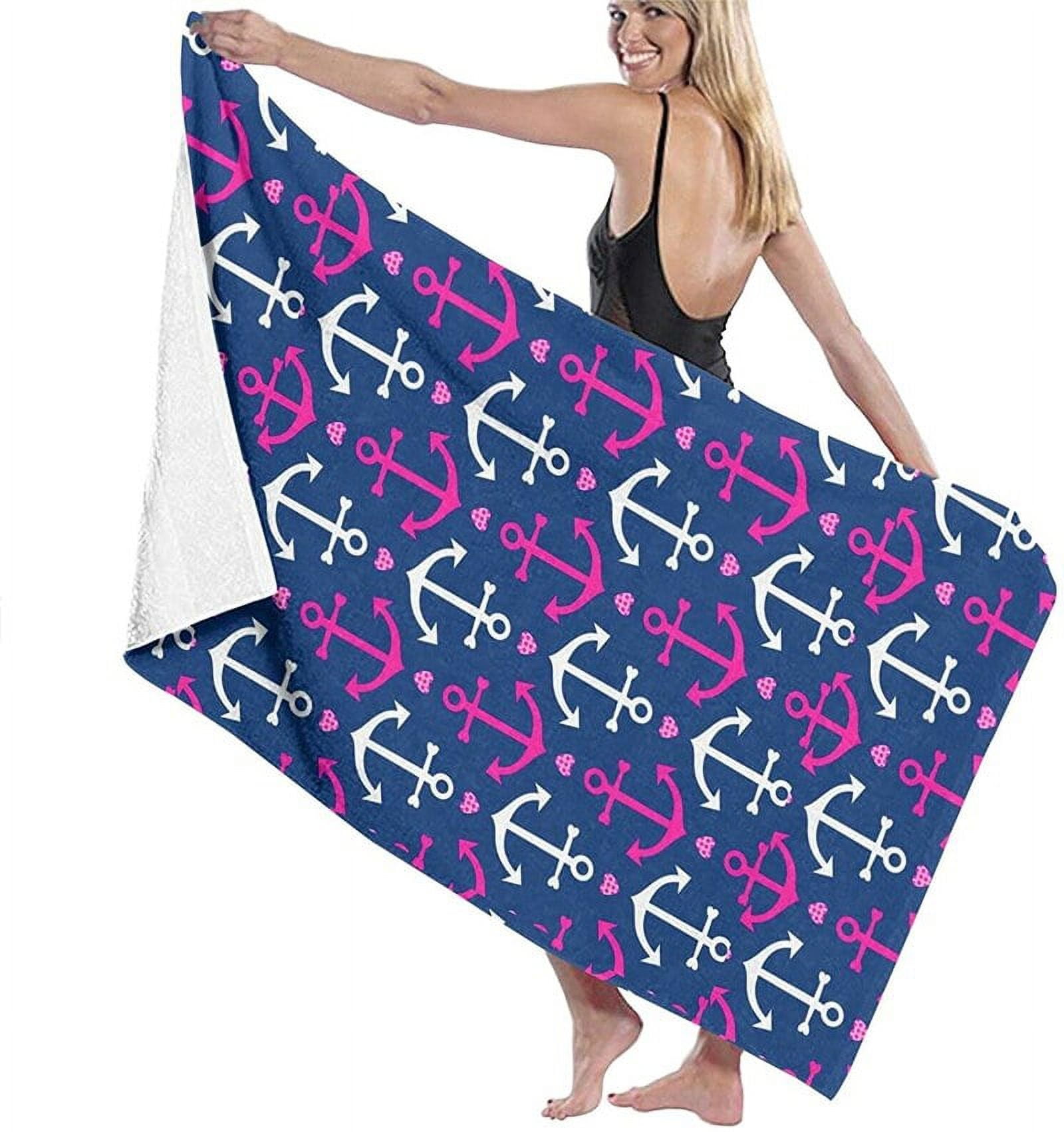 Nautical Themed Anchors Pattern Beach Towel Microfiber Sand Free