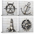thumbnail image 1 of Nautical Themed Bathroom Art Wall Decor Black White Boat Anchor Paintings Helm Compass Print Lighthouse Picture Home Decor Sea Artwork Bedroom Living Room Ready to Hang, 1 of 6