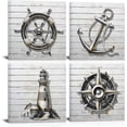 thumbnail image 1 of Nautical Themed Bathroom Art Wall Decor Black White Boat Anchor Paintings Helm Compass Print Lighthouse Picture Home Decor Sea Artwork Bedroom Living Room Ready to Hang, 1 of 6