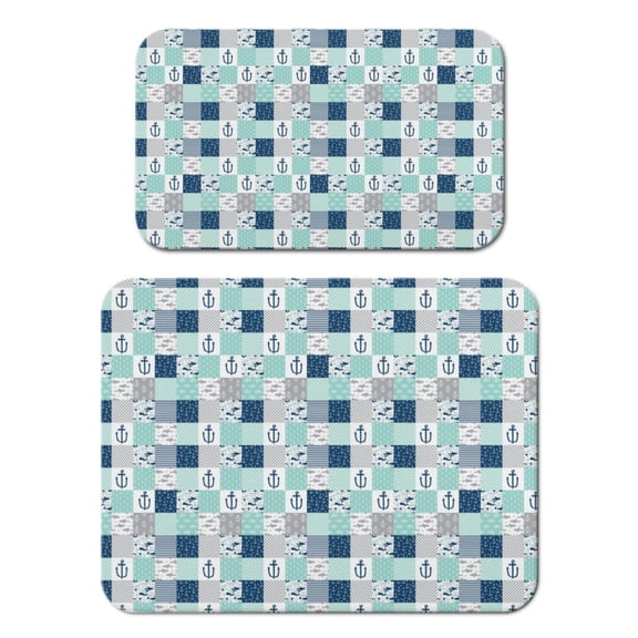 Nautical Themed Dish Drying Mat with Anchor Boat Sea Seaside Coastal Marine Waves Ocean Lighthouse Design – Absorbent Coffee Mat for Kitchen Counter or Coffee Bar Decor