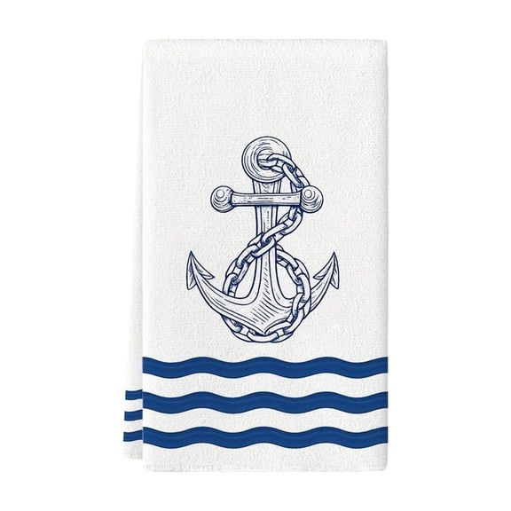 Nautical Themed Kitchen Towel, Absorbent and Fast Drying Polyester Hand Towel, Summer Decorative Dish Towel with Sailboat Print, Practical and Stylish Home Kitchen Gift