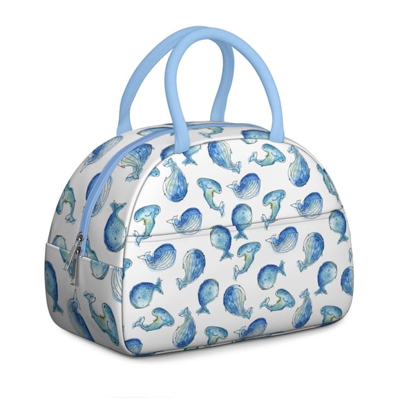 Nautical-Themed Lunch Bag for Women, Tropical Dolphin and Whale Design, Leakproof Insulated Cooler for School or Beach Days