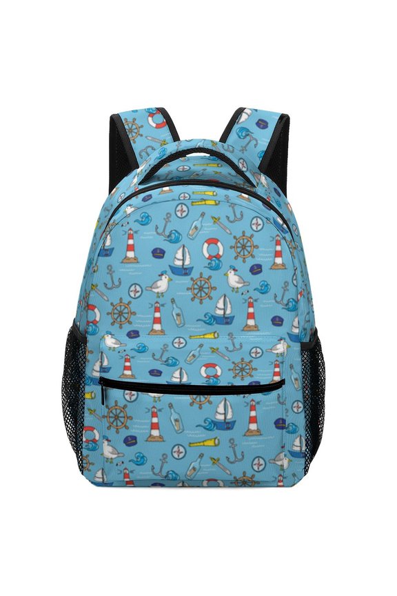 Nautical Seamless Oxford Backpack Multi Compartment Casual Carry Bag for Books