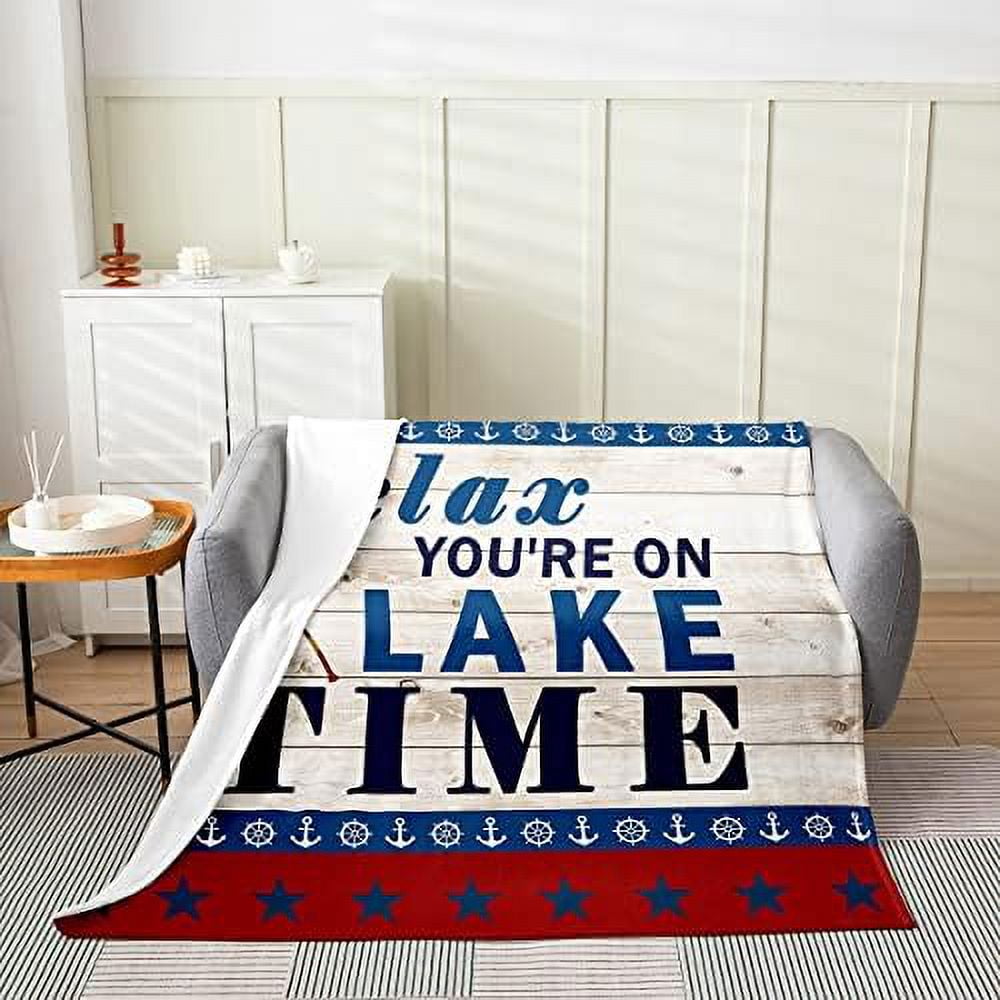 Nautical Themed Throw Blanket Colorful Cartoon Oar Anchor Rudder Fleece