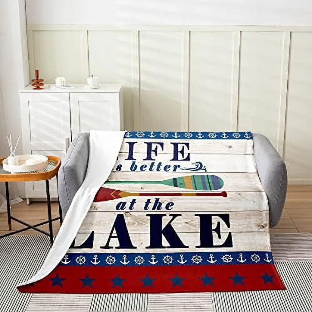 Nautical Themed Throw Blanket Colorful Cartoon Oar Anchor Rudder Fleece