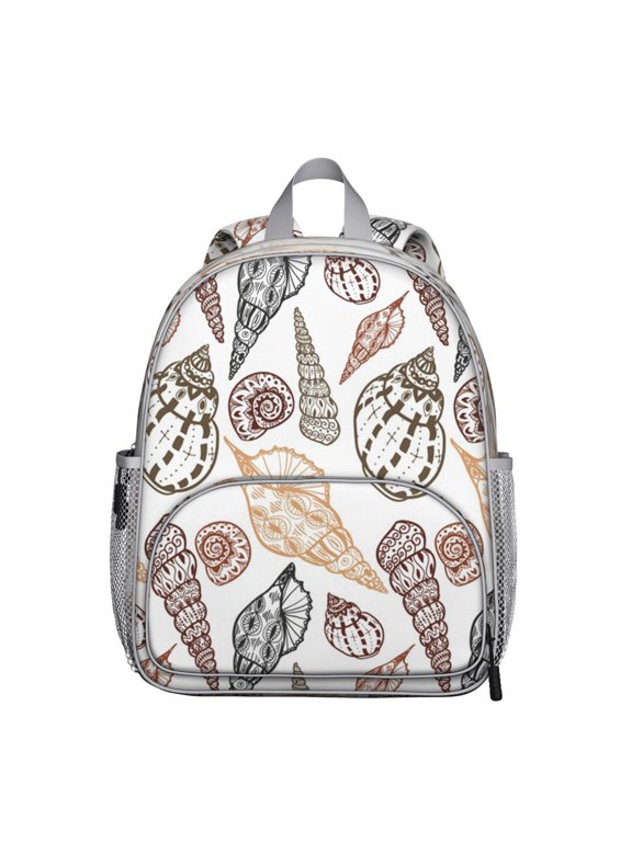 Nautical Themed Waterproof Backpack - Breathable Padded School Bag with Seashell Design & Side Pockets for Students