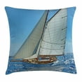 thumbnail image 1 of Nautical Throw Pillow Cushion Cover, Deluxe Sailboat on Sea Regatta Race Yacht Windy Weather Competition Luxury, Decorative Square Accent Pillow Case, 18 X 18 Inches, Blue White Brown, by Ambesonne, 1 of 2