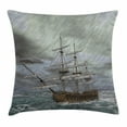 thumbnail image 1 of Nautical Throw Pillow Cushion Cover, Old Ship on the Ocean in Wave Rainy Stormy Weather Fantasy Illustration, Decorative Square Accent Pillow Case, 20 X 20 Inches, Grey Slate Blue Umber, by Ambesonne, 1 of 2