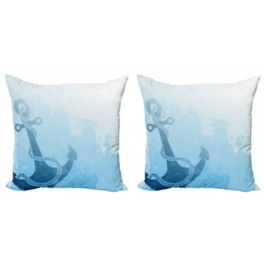 Ambesonne Anchor Throw Pillow Cover 2 Pack, Nautical Deep Sea Bottom, 24", Pale Blue