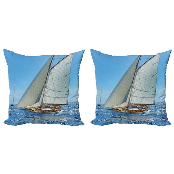 Ambesonne Nautical Throw Pillow Cover 2 Pack, Sailboat Regatta Race, 20", Blue White Brown