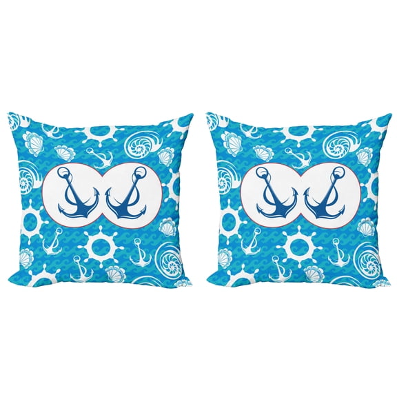 Ambesonne Nautical Throw Pillow Cover 2 Pack, Nostalgia Sailboat, 20", Blue Turquoise White
