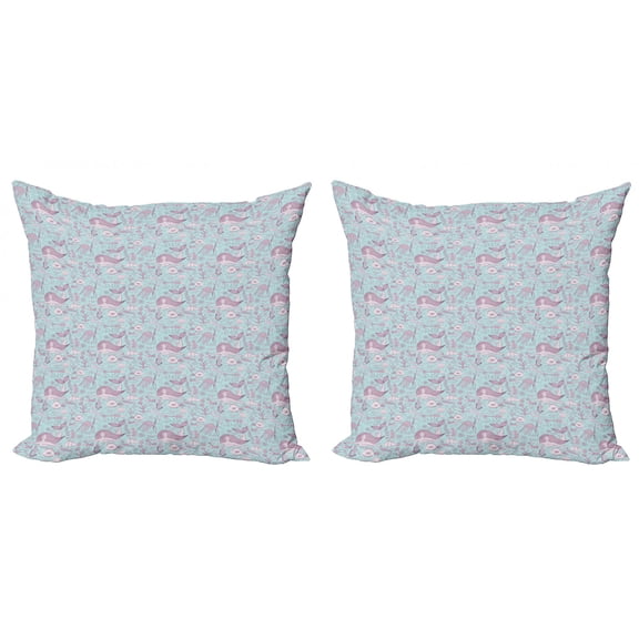 Ambesonne Nautical Throw Pillow Cover 2 Pack, Mermaid Underwater, 16", Pale Blue Grey Pink