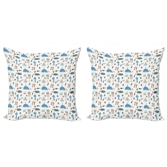 Ambesonne Nautical Throw Pillow Cover 2 Pack, Underwater Sea Life Animal, 16", Multicolor