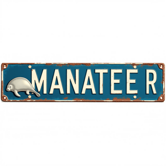 Nautical Tin Sign 16x4 Inch Manatee R Design - Great for Backyard, Patio, Outdoor Beachy Decor