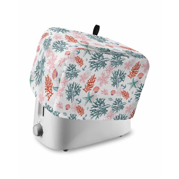 Nautical Toaster Cover 4 Slice, Ocean Vintage Coral Shell Anchor Starfish Bread Maker Cover Toaster Dust Cover with Pockets, Dust-Proof Cover for Kitchen Small Appliance 12x11x8in