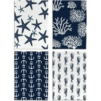 Nautical Towels,Ocean Animal Hand Towels for Bathroom,Beach Kitchen Towels,Coastal Kitchen Towels,Tea Towels for Kitchen,Navy Blue Towels 18 x 26 Inch Set of 4