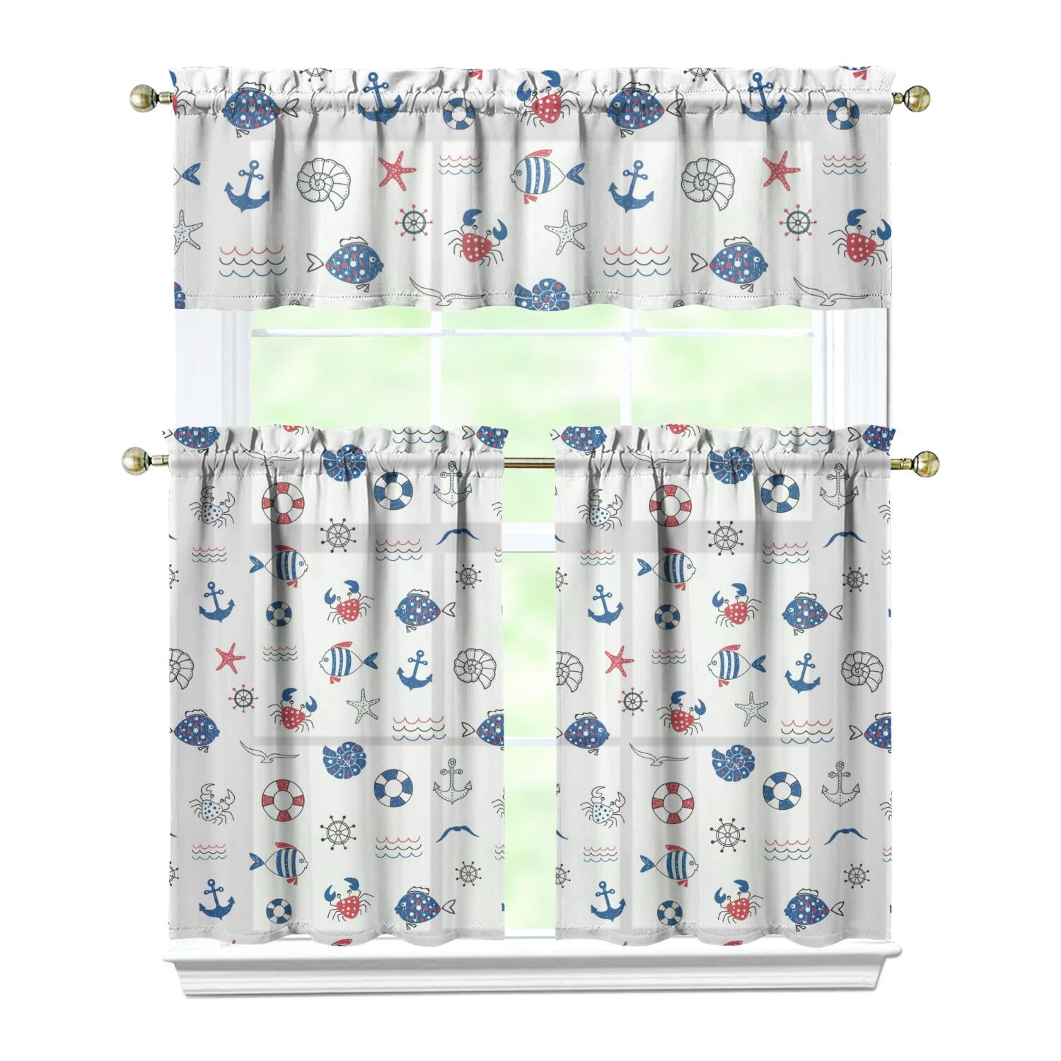 Nautical Travel Curtains Set Anchor Boat Coastal Ocean Lighthouse ...