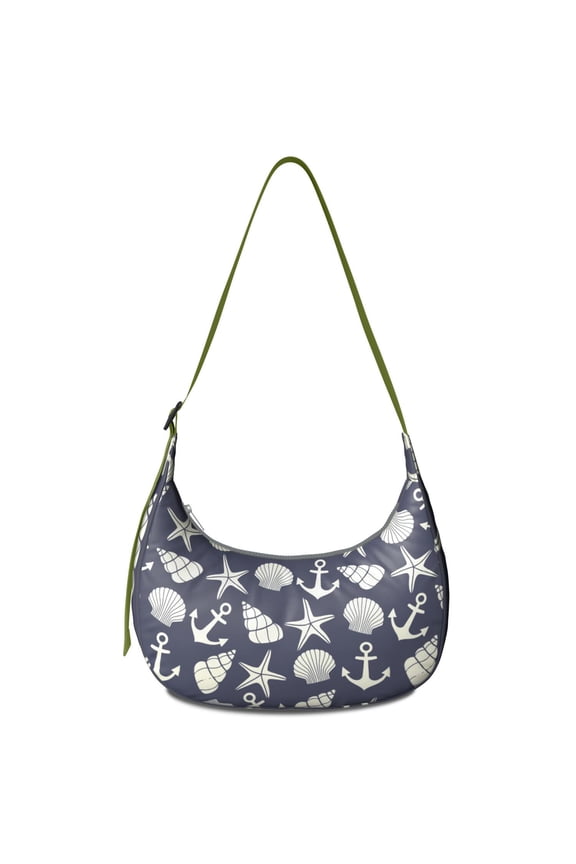 Nautical Travel Shoulder Bag – Durable Water-Resistant Purse with Ocean, Anchor, Waves & Lighthouse Print, Lightweight Crossbody Tote for Marine Lovers, Beach Trips, and Summer Voyages