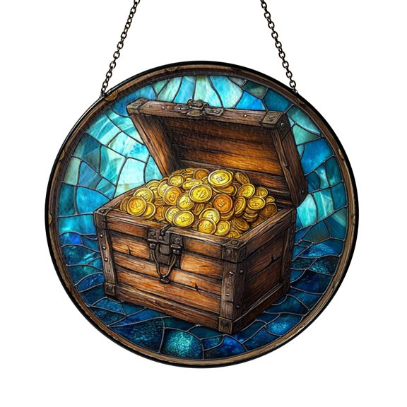 Nautical Treasure Chest Stained Glass Suncatcher – Ocean Window Hanging