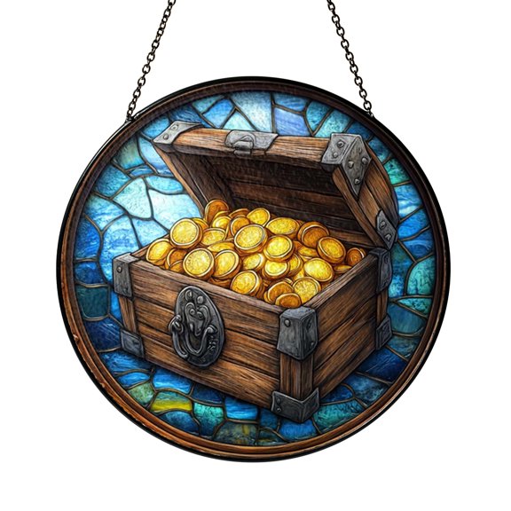 Nautical Treasure Scene Stained Glass Style Window Hanging