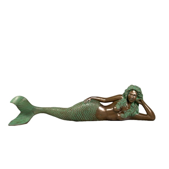 Nautical Tropical 5ft Lying Mermaid Garden Statue, Hand-Rubbed Metal Coating